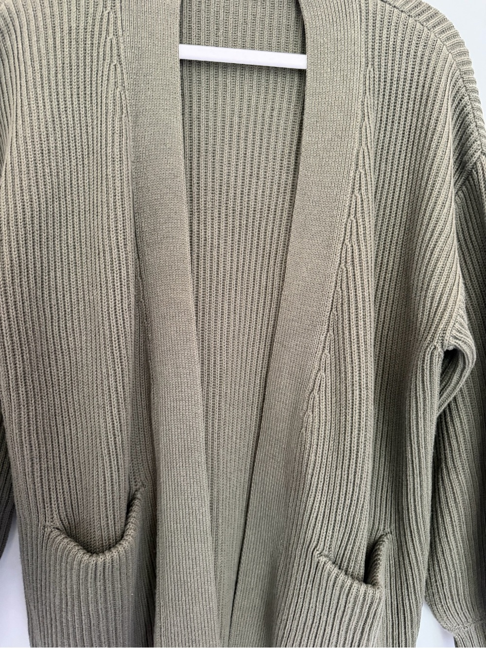 Quince 100% Organic Cotton Oversized Olive Green Ribbed Open Front Cardigan - Picture 7 of 16